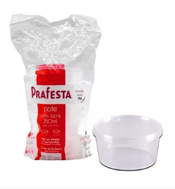 Pote Redondo Com Lacre 250ML Prafesta 300UN