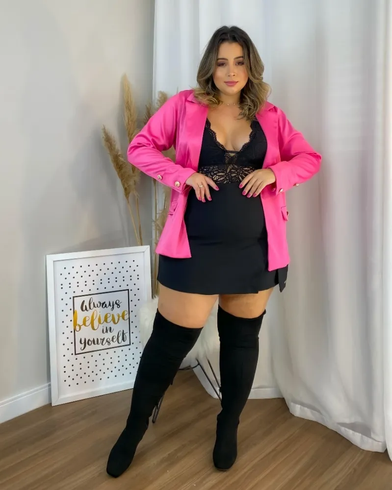Blazer Acetinado Predilect's Rosa Pink Imagem