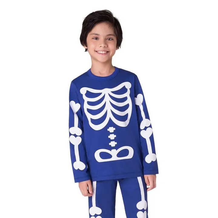 Pijama Fantasia - Esqueleto - Brilha no Escuro - Azul - Meia estação - Masculino