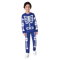 Pijama Fantasia - Esqueleto - Brilha no Escuro - Azul - Meia estação - Masculino - Foto 3