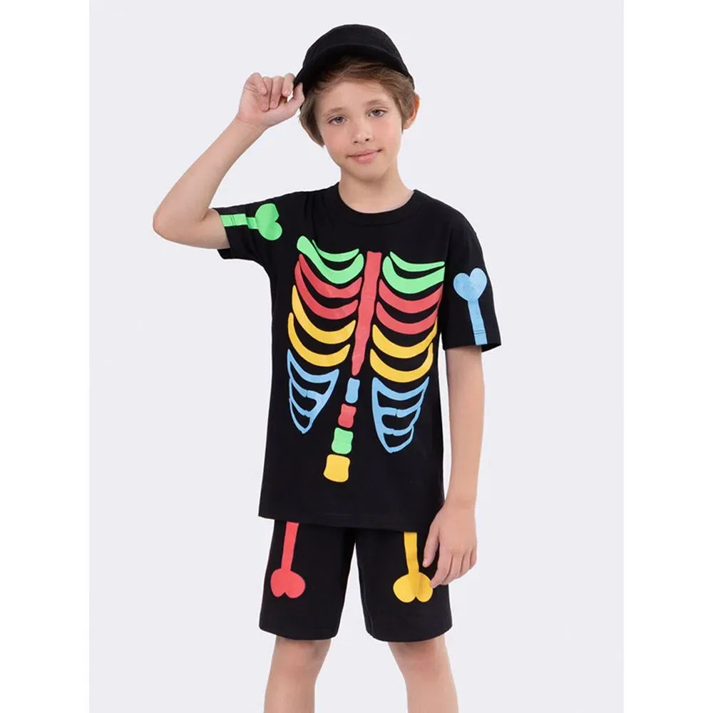 Pijama Fantasia - Esqueleto - Brilha no Escuro - Preto - Verão - Masculino Imagem