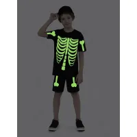 Pijama Fantasia - Esqueleto - Brilha no Escuro - Preto - Verão - Masculino - Foto 2