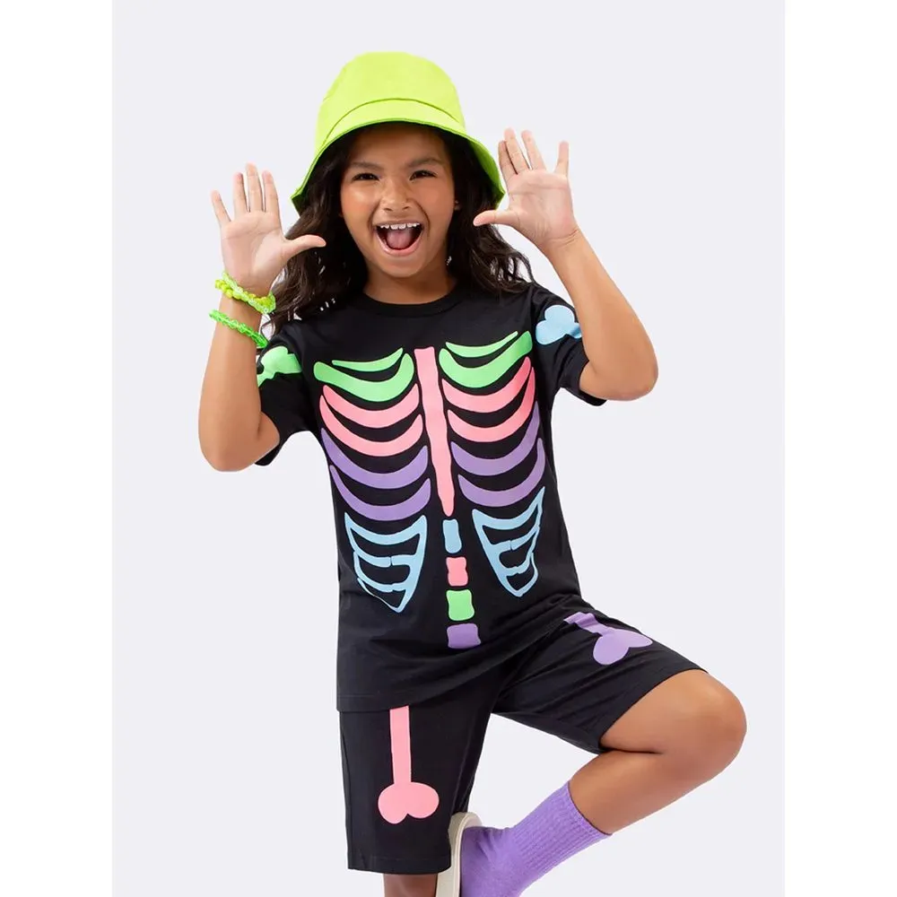 Pijama Fantasia - Esqueleto - Brilha no Escuro - Preto - Verão - Feminino Imagem