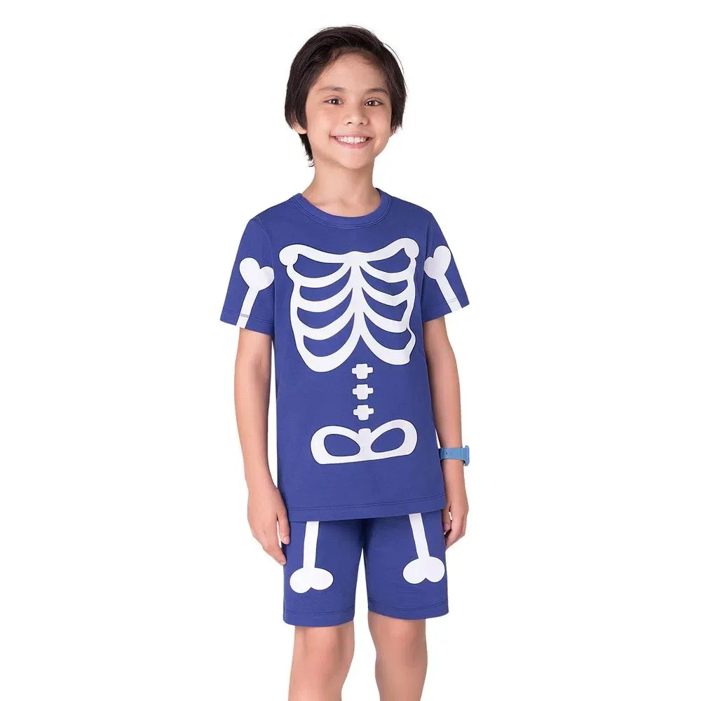 Pijama Fantasia - Esqueleto - Brilha no Escuro - Azul - Verão - Masculino Imagem
