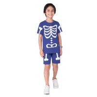 Pijama Fantasia - Esqueleto - Brilha no Escuro - Azul - Verão - Masculino - Foto 4