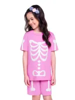 Pijama Fantasia - Esqueleto - Brilha no Escuro - Rosa - Verão - Feminino