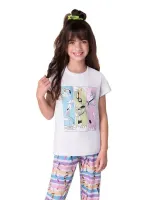 Pijama Canetinhas Acrilex - Manga curta com calça - Feminino - Branco 