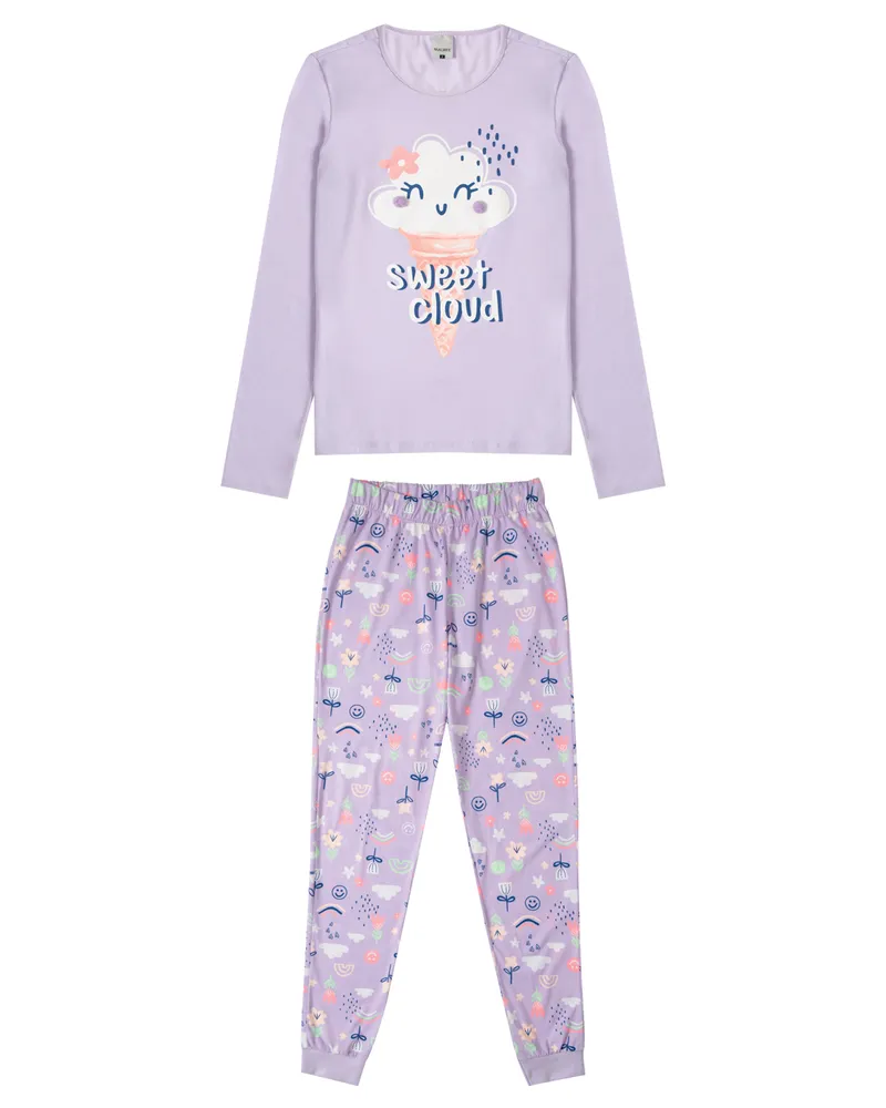 Pijama Sorvetinho - Mãe e Filha - Brilha no Escuro - Roxo - Meia Estação - Tamanho Infantil Imagem