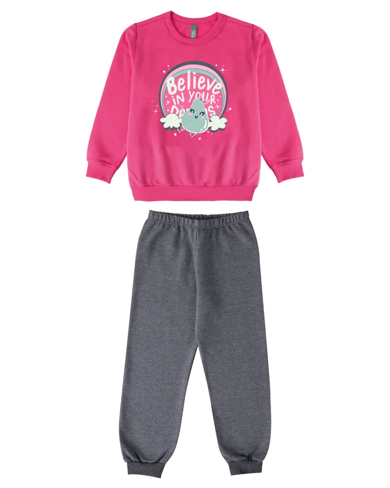 Pijama Perinha - Brilha no Escuro - Rosa - Moletom Imagem