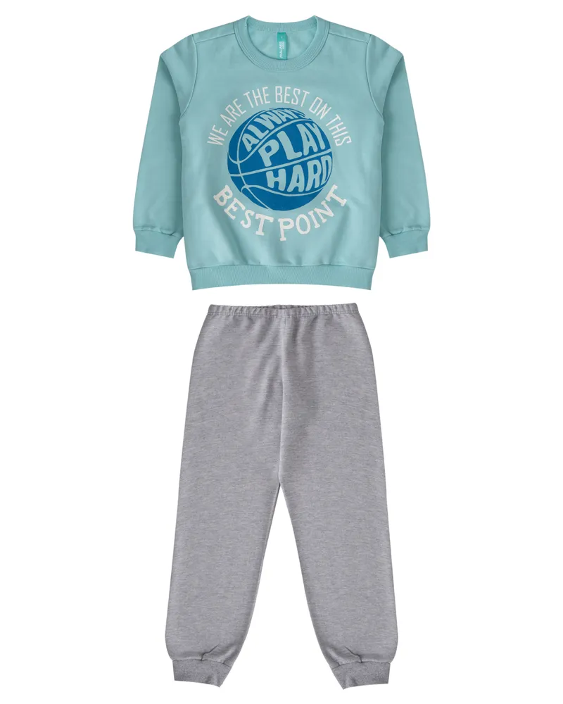Pijama Basquete - Brilha no Escuro - Azul - Moletom Imagem
