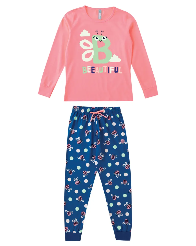 Pijama Borboletinha - Brilha no Escuro - Rosa - Meia Estação