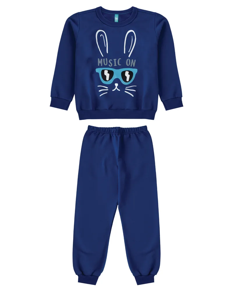 Pijama Coelhinho - Brilha no Escuro - Azul - Moletom