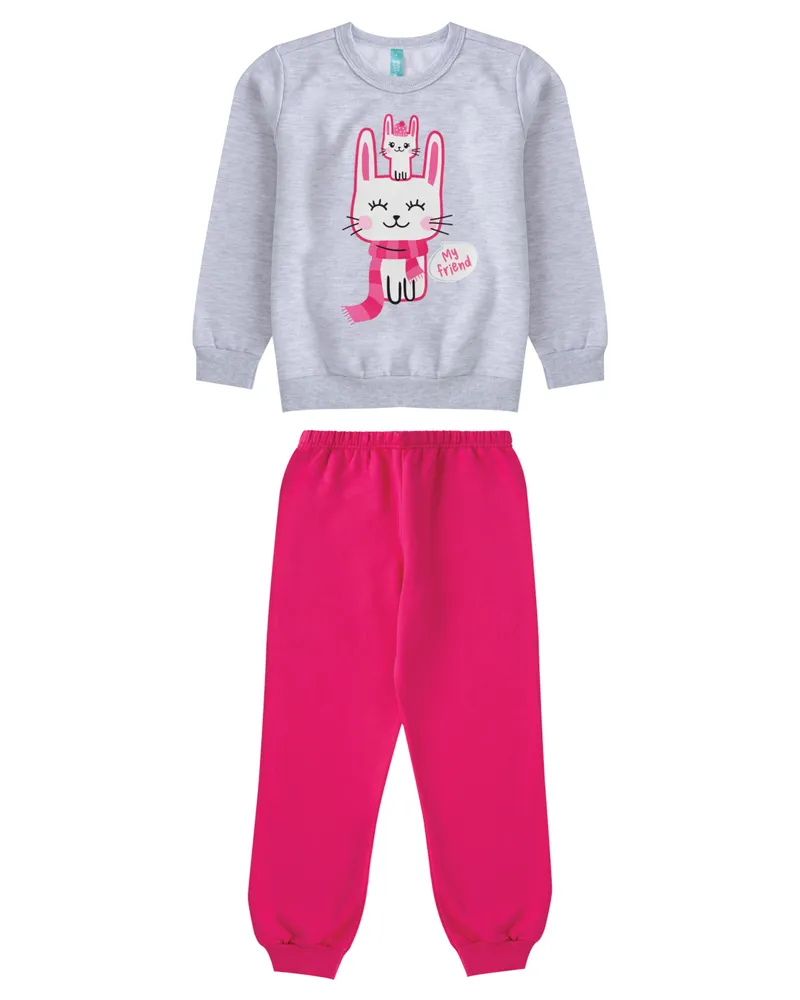 Pijama Coelhinho - Brilha no Escuro - Cinza - Moletom