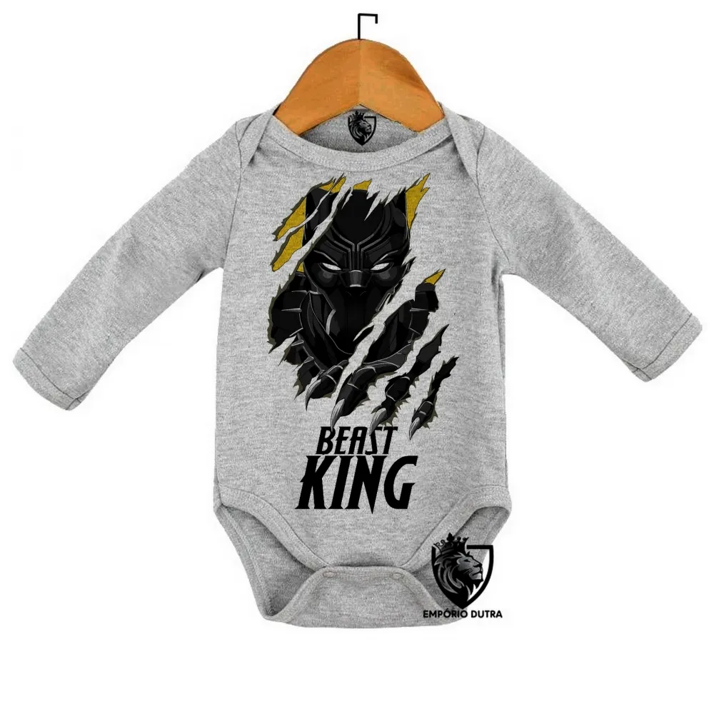 Body Bebê Infantil Pantera Negra black panther beast king Imagem