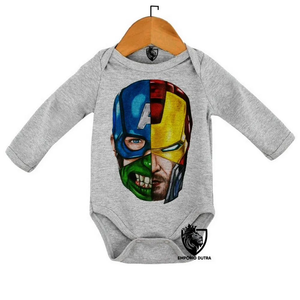 Body Bebê Infantil vingadores Cabeças hulk thor capitão
