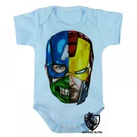 Body Bebê Infantil vingadores Cabeças hulk thor capitão - Foto 3