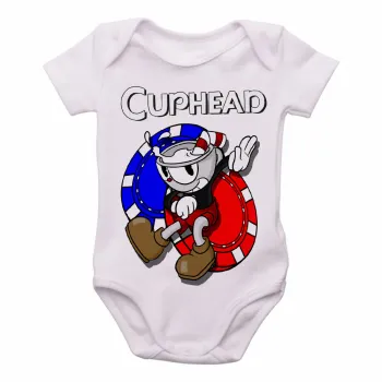 Body Bebê Infantil Cuphead azul vermelho jogo game - Foto 2