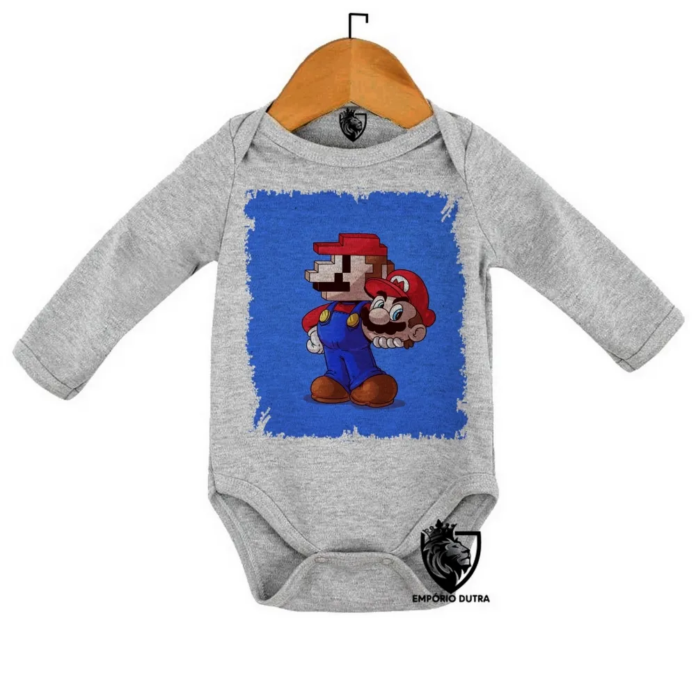 Body Bebê Infantil Super Mário antigo pixel com novo