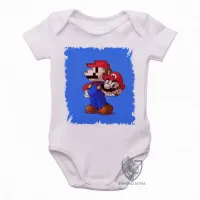 Body Bebê Infantil Super Mário antigo pixel com novo - Foto 2