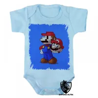 Body Bebê Infantil Super Mário antigo pixel com novo - Foto 3