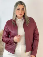 Jaqueta Britney Couro Eco Brumar Marsala - Foto 2