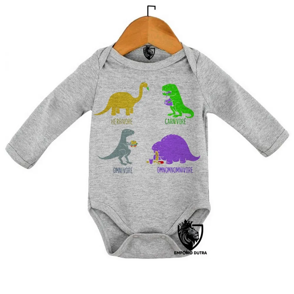 Body Bebê Infantil Dinossauros carnivoro vegetariano vegano