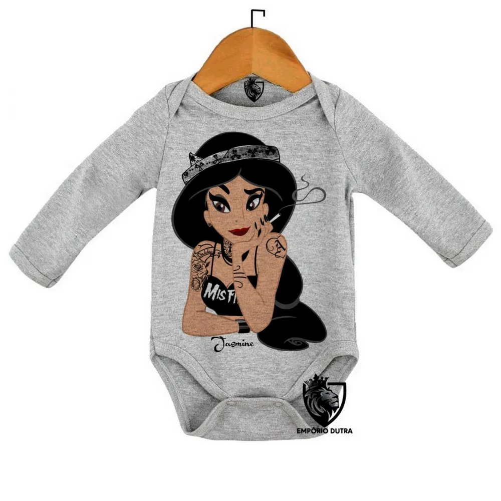 Body Bebê Infantil Jasmine Aladim fumando Imagem