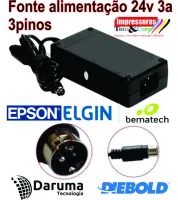 Fonte De Alimentação Impressora Térmica 24v 3a conector de 3 pinos