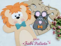 G1.597 Gabarito de Moldes  em MDF  Luva e Dedoche Fábula O Leão e o Ratinho