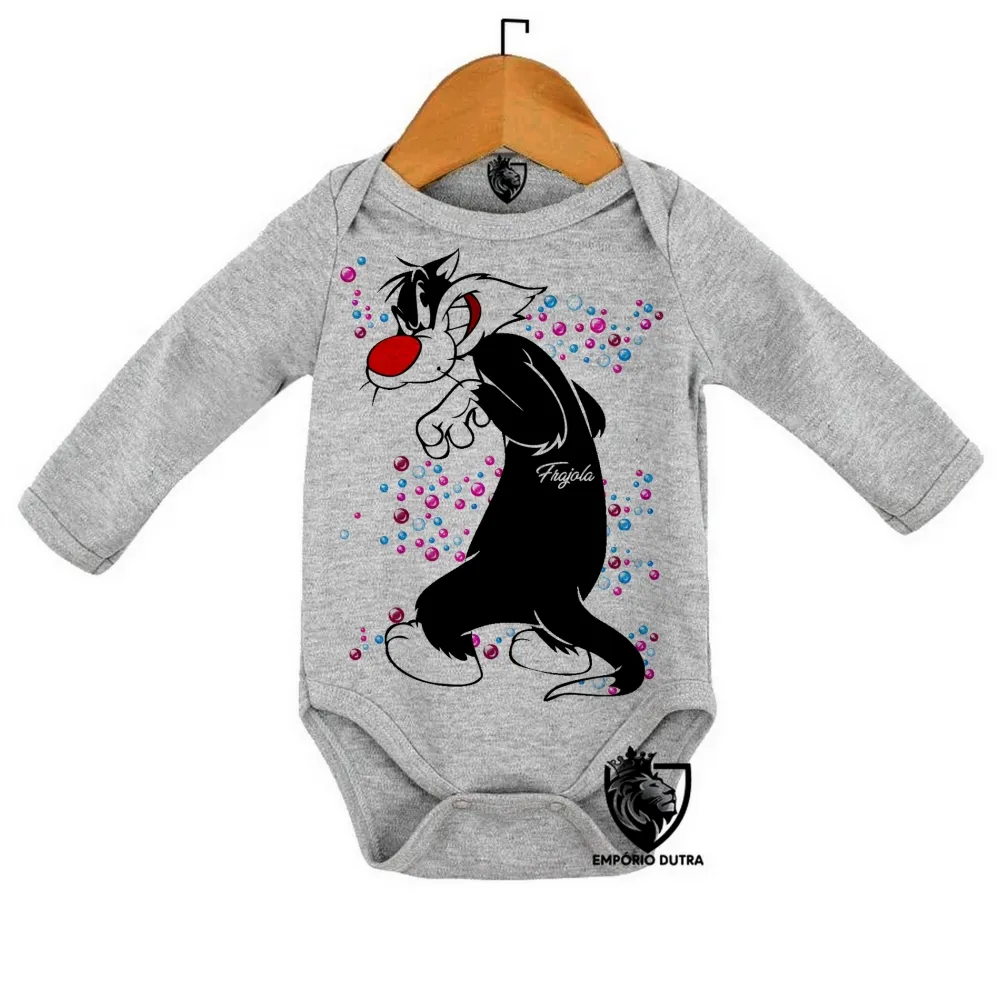 Body Bebê Infantil Frajola bolinhas gato cat piu