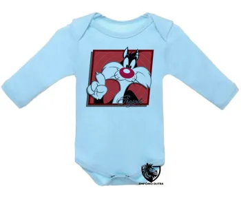 Body Bebê Infantil Frajola gato cat quadrado vermelho - Foto 2