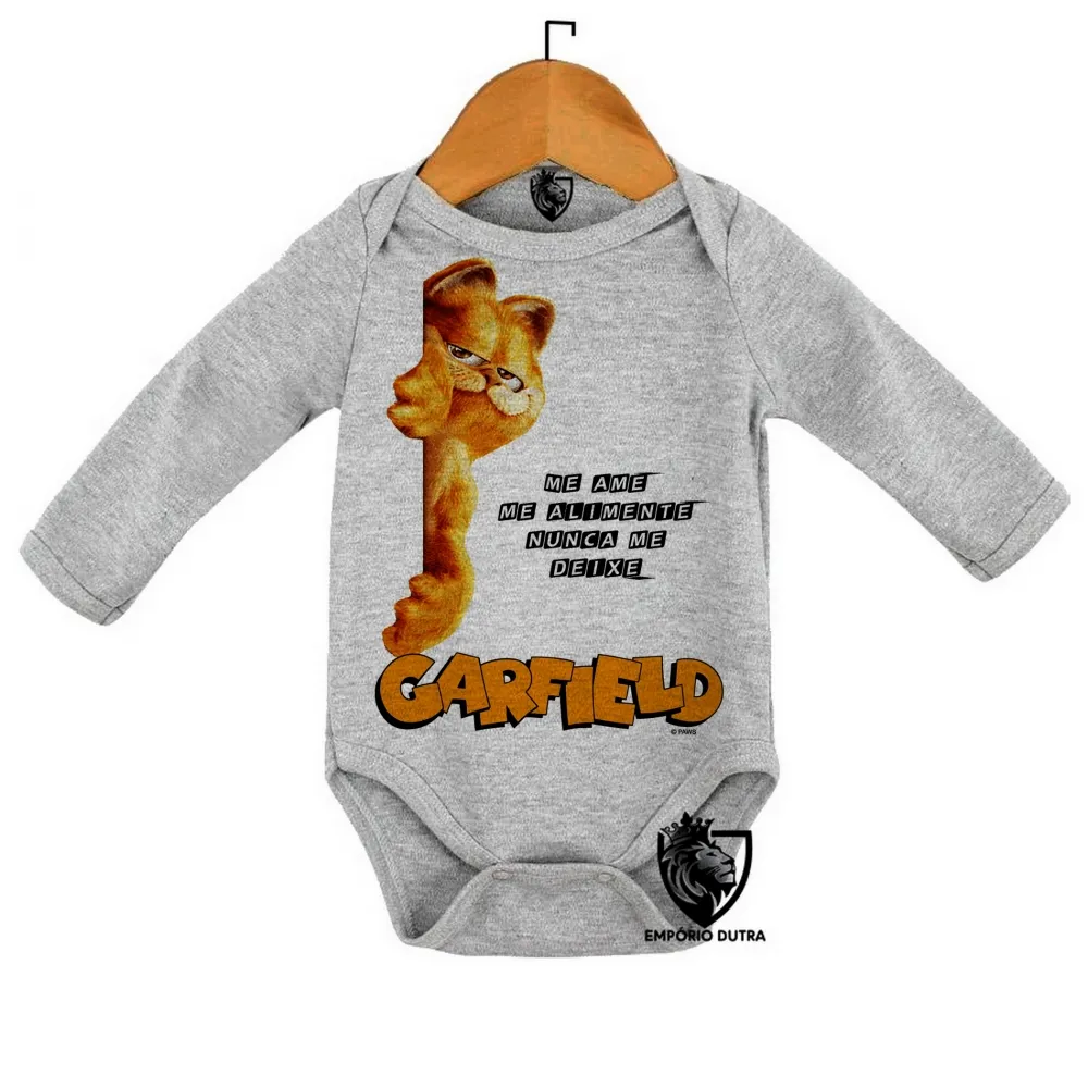 Body Bebê Infantil Garfield me ame gato gordo Imagem