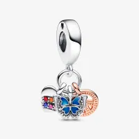 Berloque triplo coracao arco iris borboleta paz – em Prata925