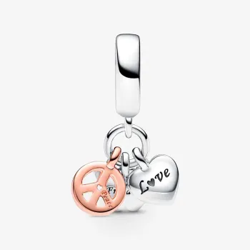 Berloque triplo coracao arco iris borboleta paz – em Prata925 - Foto 2