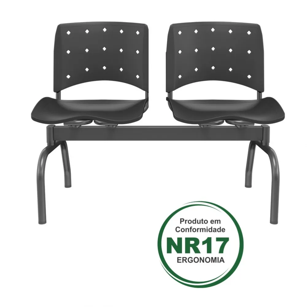 Longarina Ergoplax 2 lugares Estrutura Metálica com Assento e Encosto Cor Preta