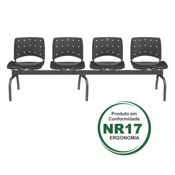 Longarina Ergoplax  4 Lugares Estrutura Metálica com Assento e Encosto Cor Preta