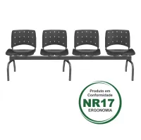 Longarina Ergoplax  4 Lugares Estrutura Metálica com Assento e Encosto Cor Preta
