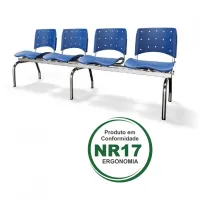 Longarina Ergoplax 4 lugares Estrutura Cromada com Assento e Encosto em Cores