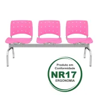 Longarina Ergoplax 3 lugares e Estrutura Cromada com Assento e Encosto em Cores