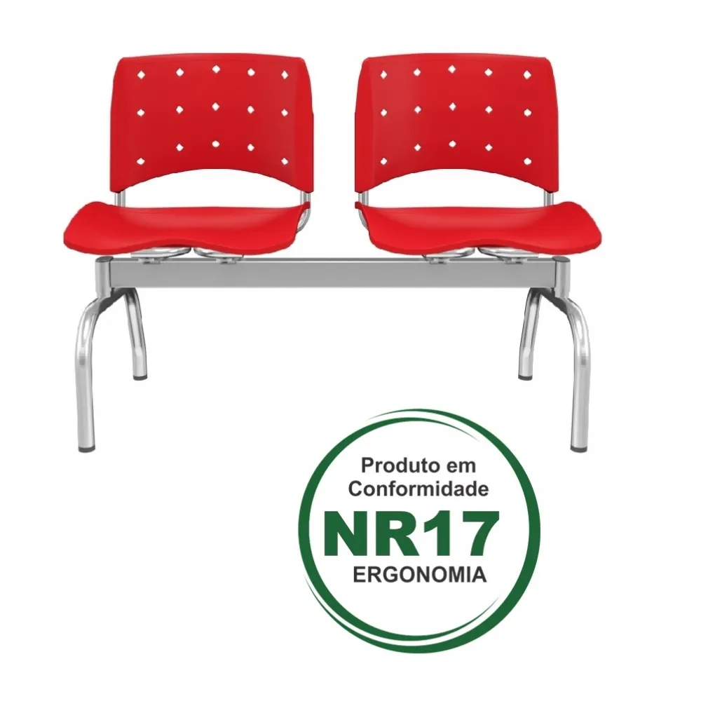Longarina Ergoplax 2 lugares e Estrutura Cromada com Assento e Encosto em Cores