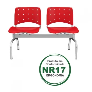 Longarina Ergoplax 2 lugares e Estrutura Cromada com Assento e Encosto em Cores