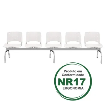 Longarina Ergoplax 5 lugares e Estrutura Cromada com Assento e Encosto em Cores 