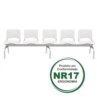 Longarina Ergoplax 5 lugares e Estrutura Cromada com Assento e Encosto em Cores 