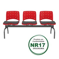 Longarina Ergoplax  3 lugares Estrutura Metálica com Assento e Encosto em Cores Estofado