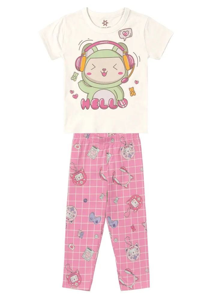 Pijama Bichinho Virtual - Brilha no Escuro - Branco - Manga Curta Imagem