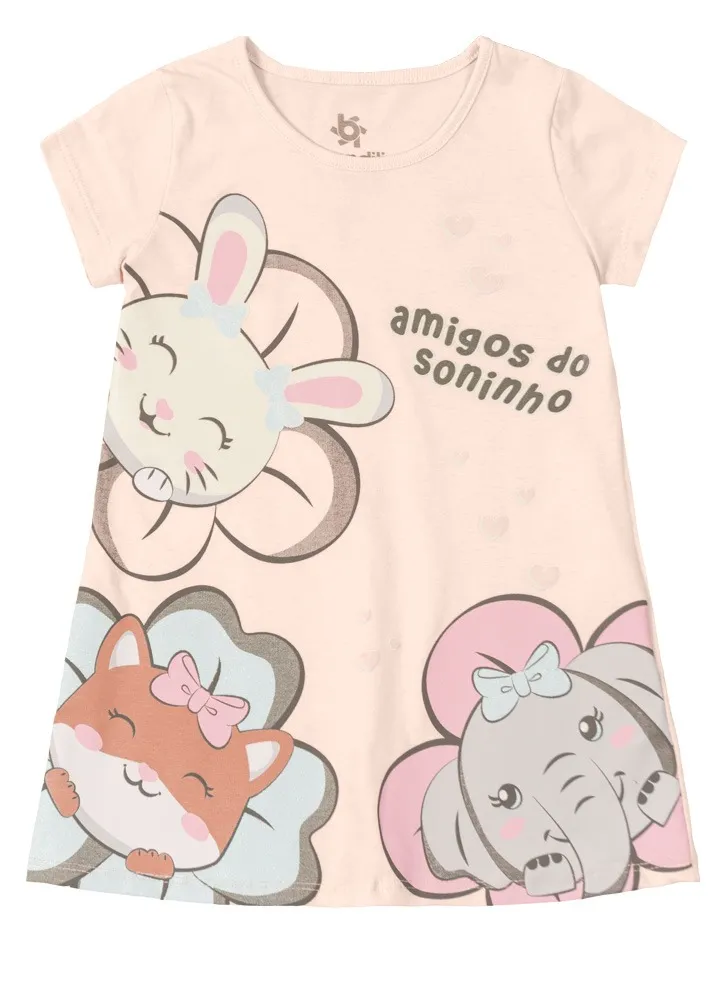 Pijama Camisola Bichinhos - Brilha no Escuro - Rosa - Verão