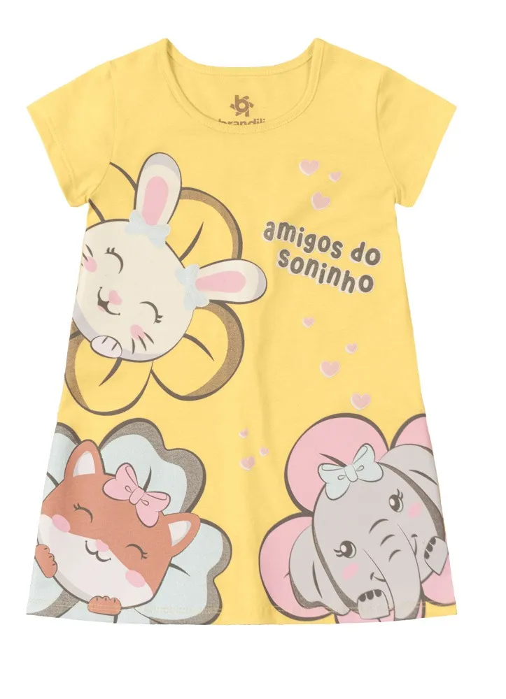 Pijama Camisola Bichinhos - Brilha no Escuro - Amarelo - Verão Imagem