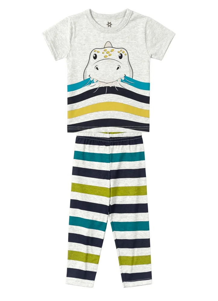 Pijama Dinossauro - Brilha no Escuro - Cinza - Verão