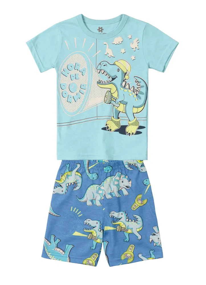 Pijama Dinossauro - Brilha no Escuro - Azul - Verão