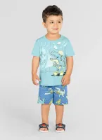 Pijama Dinossauro - Brilha no Escuro - Azul - Verão - Foto 2